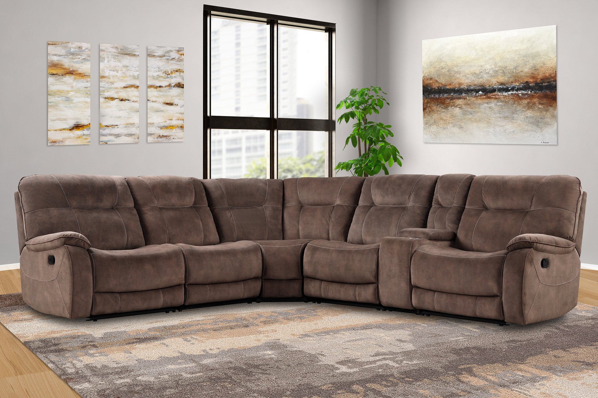 6 pieces sectional, cooper, shadow brown